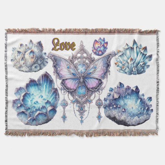 ラブバタフライフローラフレーム基本Dark Tシャツ スローブランケット (正面)