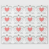 ラブバニーハートホワイトプリントラッピング紙 ラッピングペーパー (フラット)