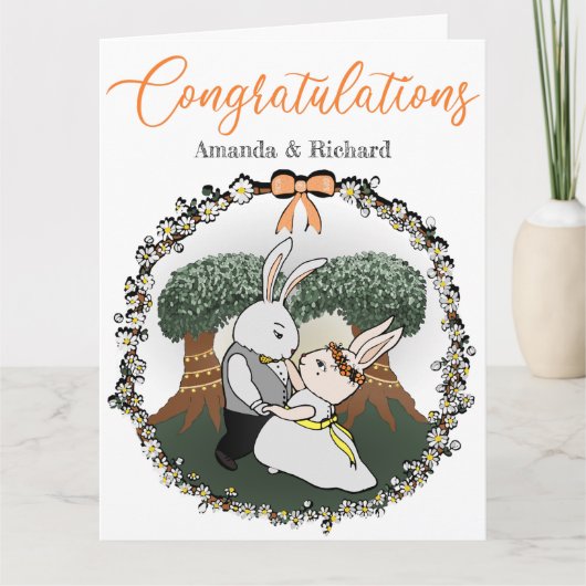 ラブバニーパーソナライズされた結婚ズおめでとう カード (正面)