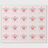 ラブバニー&ハートプリントラッピング紙 – ピンク ラッピングペーパー (フラット)