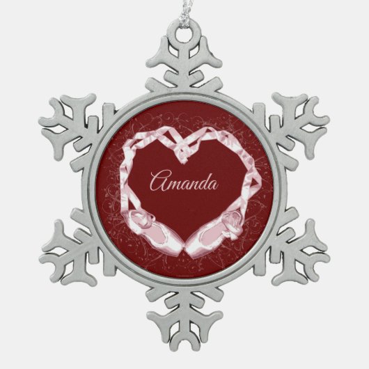 ラブバレエパーソナライズされた(Love Ballet) スノーフレークピューターオーナメント (正面)