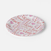 ラブバレンタインデーハートタイポグラフィレッドピンク ペーパープレート (アングル)