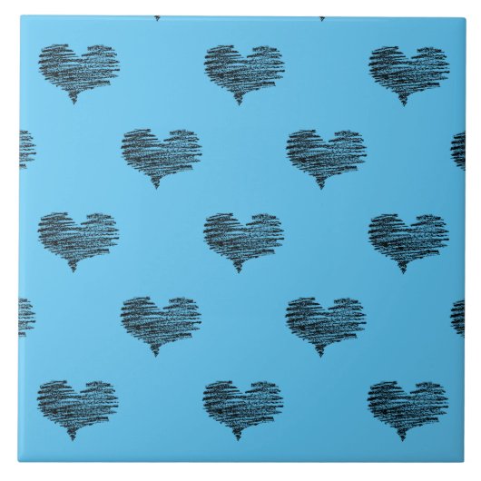 ラブバレンタインデーブラックハートスケッチ タイル (正面)