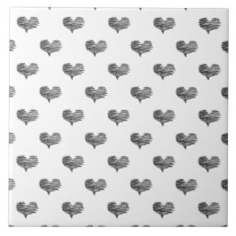 ラブバレンタインデーブラックハートスケッチ タイル