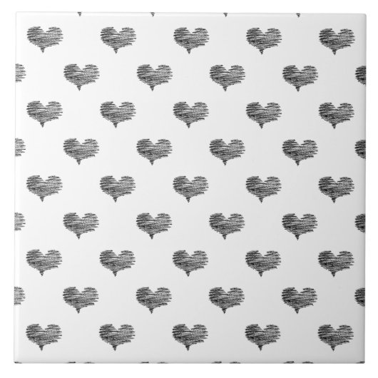ラブバレンタインデーブラックハートスケッチ タイル (正面)