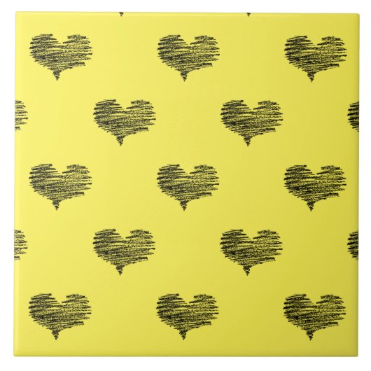 ラブバレンタインデーブラックハートスケッチ タイル (正面)