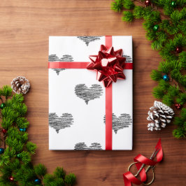 ラブバレンタインデーブラックハートスケッチ ラッピングペーパー