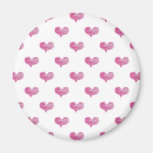 ラブバレンタインデーホットピンクハートスケッチ マグネット (正面)