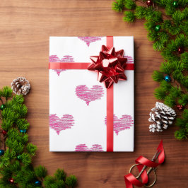 ラブバレンタインデーホットピンクハートスケッチ ラッピングペーパー