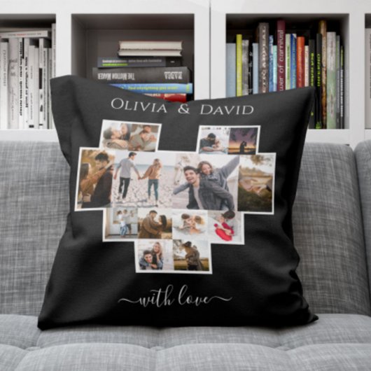 ラブバレンタインデー写真コラージブラック クッション