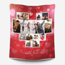 ラブバレンタインデー写真コラージュ赤 フリースブランケット