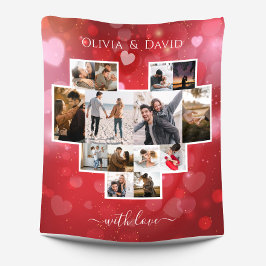 ラブバレンタインデー写真コラージュ赤 フリースブランケット