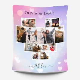 ラブバレンタインデー写真コラージュ フリースブランケット