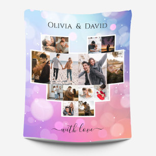 ラブバレンタインデー写真コラージュ フリースブランケット