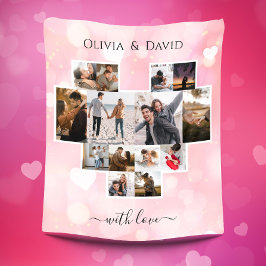 ラブバレンタインデー写真コラージュ フリースブランケット