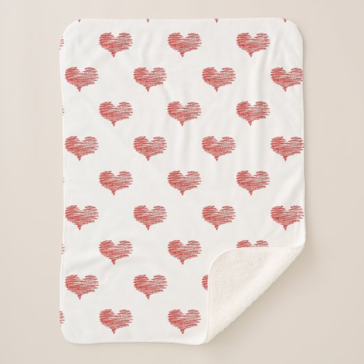 ラブバレンタインデー赤いハートスケッチ シェルパブランケット (正面)