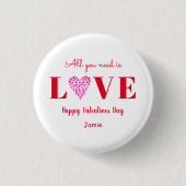 ラブバレンタインハート赤白 缶バッジ (正面)