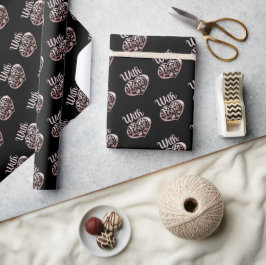 ラブバレンタインバラ金ゴールドハートブラック ラッピングペーパー