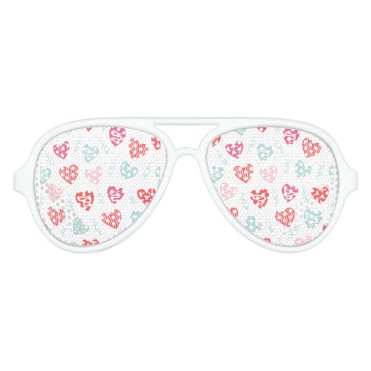 ラブバレンタインピンクブルー赤いハート アビエーターサングラス (正面)