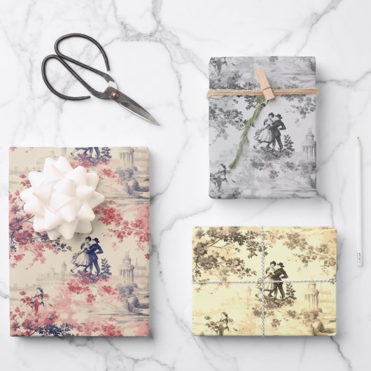 ラブバレンタインモダンレッドトイレデジュイパターン ラッピングペーパーシート (正面)