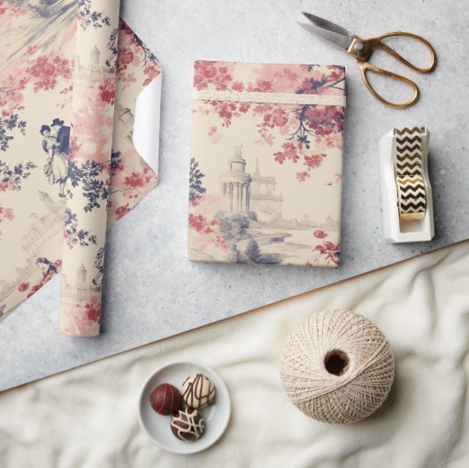 ラブバレンタインモダンレッドトイレデジュイパターン ラッピングペーパー (クラフト)