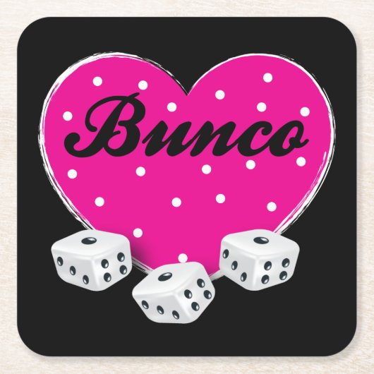 ラブバンコピンクバレンタインハートサイコロ スクエアペーパーコースター (正面)