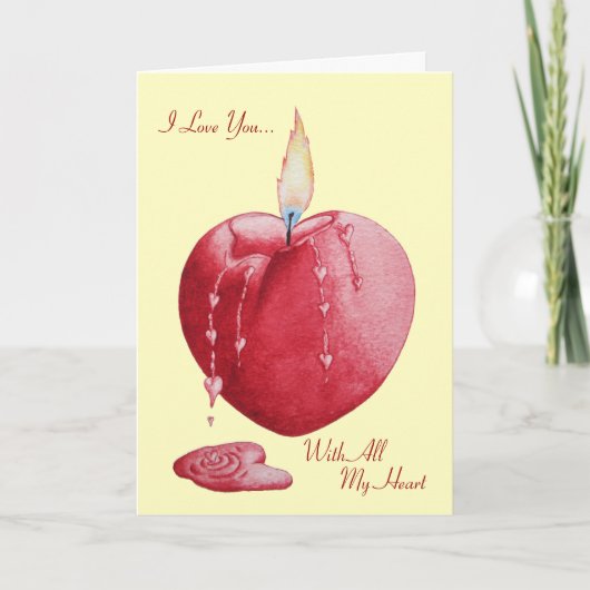 ラブバースで燃えるハート形のろうそく カード (正面)