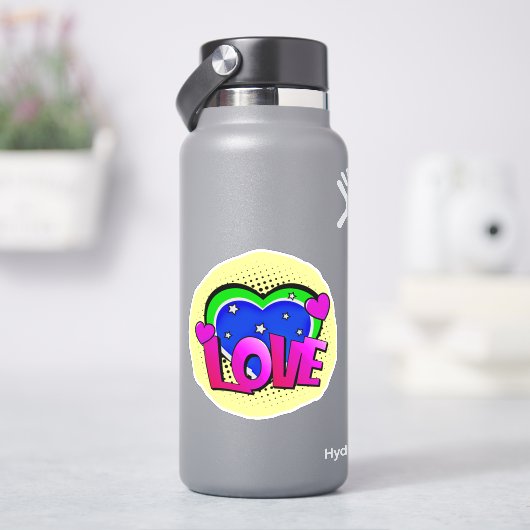 ラブバーストポップ・アートのアートパープルブルーグリーン4"ビニル シール (HydroFlask)
