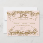 ラブバーズエッチンググラマラスなヴィンテージ結婚式赤面 出欠カード (正面)