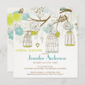 ラブバーズケージズフラワーツリーブライダルシャワー 招待状 (正面/裏面)