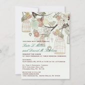 ラブバーズケージ花の木の結婚式招待 招待状 (正面)