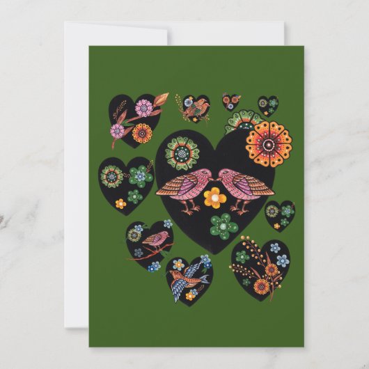 ラブバーズスカンジナビアフォークアートバレンタインデー シーズンカード (正面)