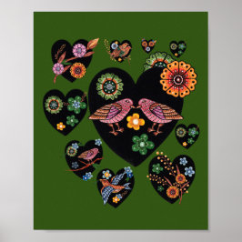 ラブバーズスカンジナビアフォークアートバレンタインデー ポスター