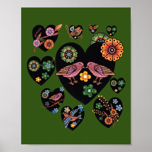ラブバーズスカンジナビアフォークアートバレンタインデー ポスター (正面)