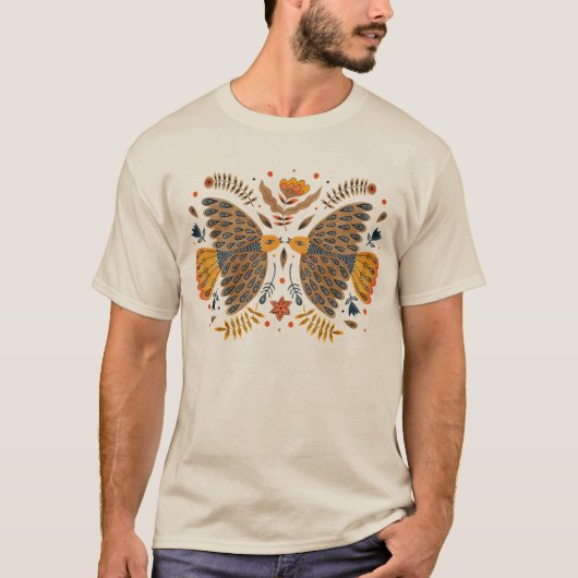 ラブバーズスカンジナビアフォークアートTシャツ Tシャツ (正面)
