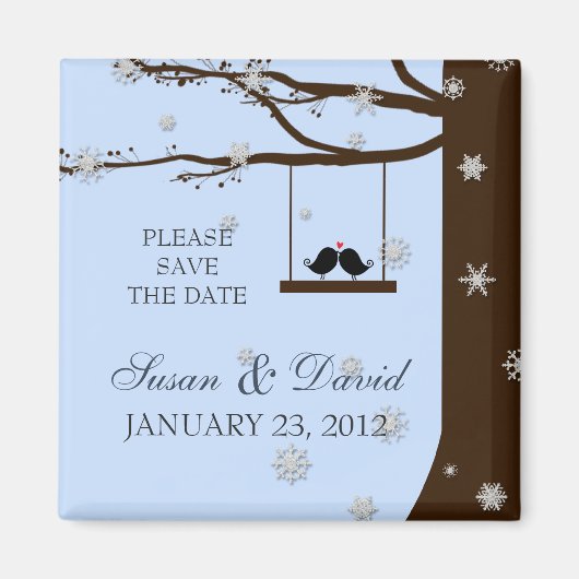 ラブバーズスノーフレークスオークツリー結婚式の引き出物 マグネット (正面)