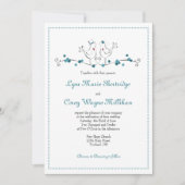 ラブバーズティール(緑がかった色)結婚式招待状 招待状 (正面)