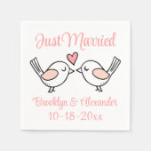 ラブバーズピンクたった今結婚しましたラブバ結婚リズ スタンダードカクテルナプキン (正面)
