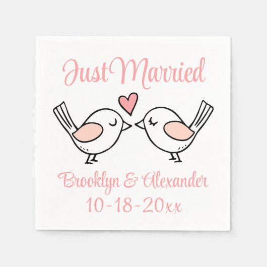 ラブバーズピンクたった今結婚しましたラブバ結婚リズ スタンダードカクテルナプキン (正面)