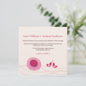 ラブバーズピンクの点かわいい花の結婚式招待 招待状 (スタンド正面)