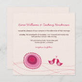 ラブバーズピンクの点かわいい花の結婚式招待 招待状 (正面/裏面)