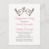 ラブバーズピンクブラックラブバード婚約パーティ インビテーションポストカード (正面)