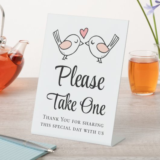 ラブバーズピンクブラックラブバード結婚式の引き出物 台座サイン (インサイチュ)