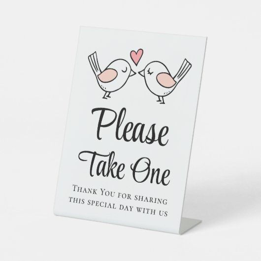 ラブバーズピンクブラックラブバード結婚式の引き出物 台座サイン (正面)
