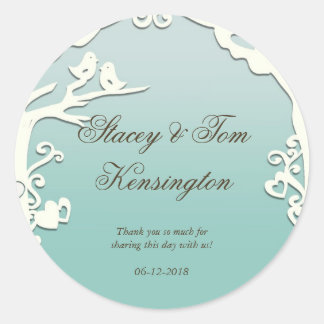 ラブバーズフォーエバーズオンパステル海ブルー ラウンドシール