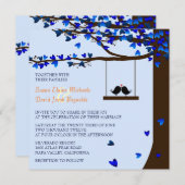 ラブバーズフォールディングハートズオークツリーブルー 招待状 (正面/裏面)