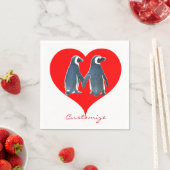 ラブバーズペンギンカップル赤いハートサンダー_コーブ スタンダードカクテルナプキン (インサイチュ)