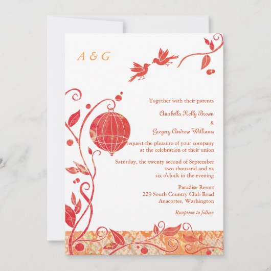 ラブバーズモノグラム結婚式 招待状 (正面)