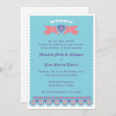 ラブバーズ招待状-ターコイズとサンゴ 招待状 (正面/裏面)