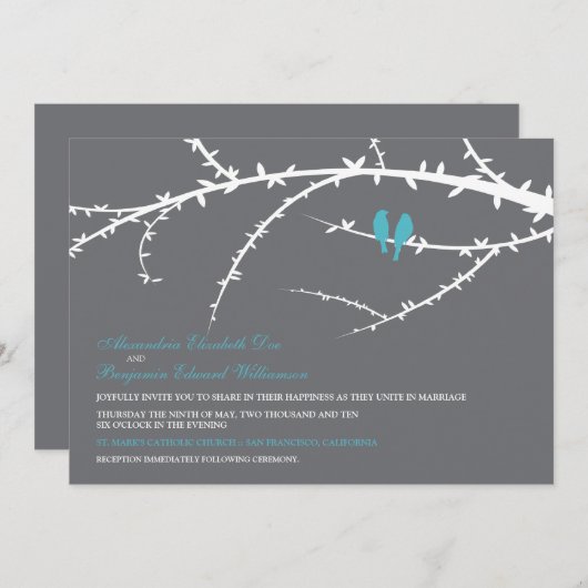 ラブバーズ結婚式招待状(アクア) 招待状 (正面/裏面)